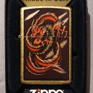 Zippo Dragon Motif Lighter - Gold and Brown